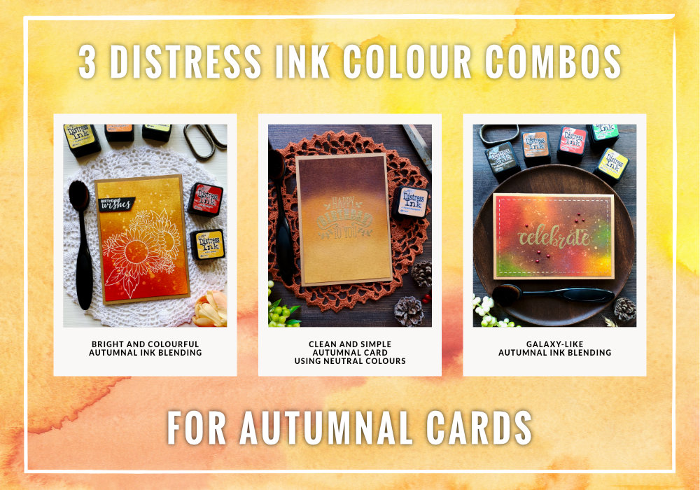 Handmade card making ideas for the autumnal season using Distress inks and create fun and colourful backgrounds.