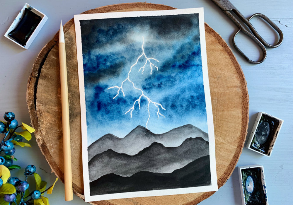 Learn how to paint a very simple landscape with a lightning storm using watercolours. This is very easy to pain, perfect for beginners.