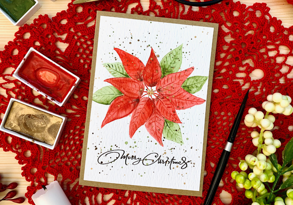 Learn how to paint a very simple watercolour poinsettia flower, even if you are absolute beginner and create a handmade Christmas card. 
