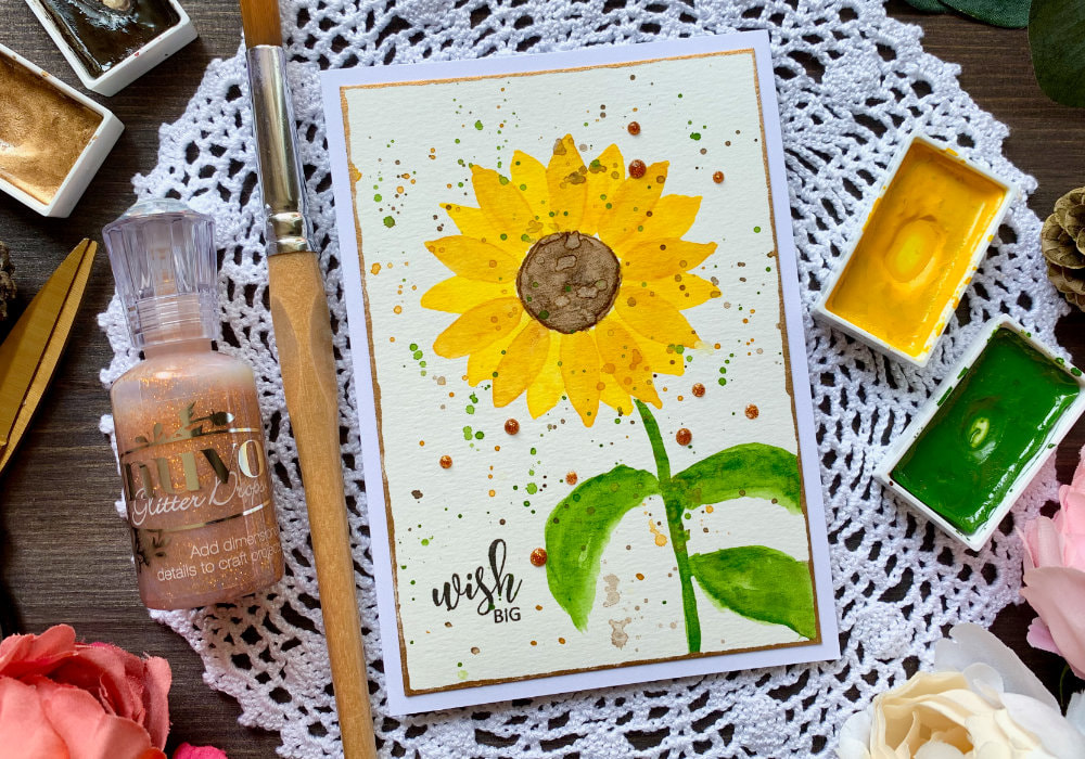 Simple handmade card on a budget with a painted sunflower.
