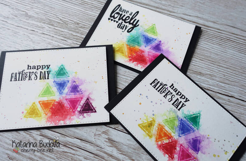Rainbow Distress ink stamping and reactivating. Fun card for Father's Day.