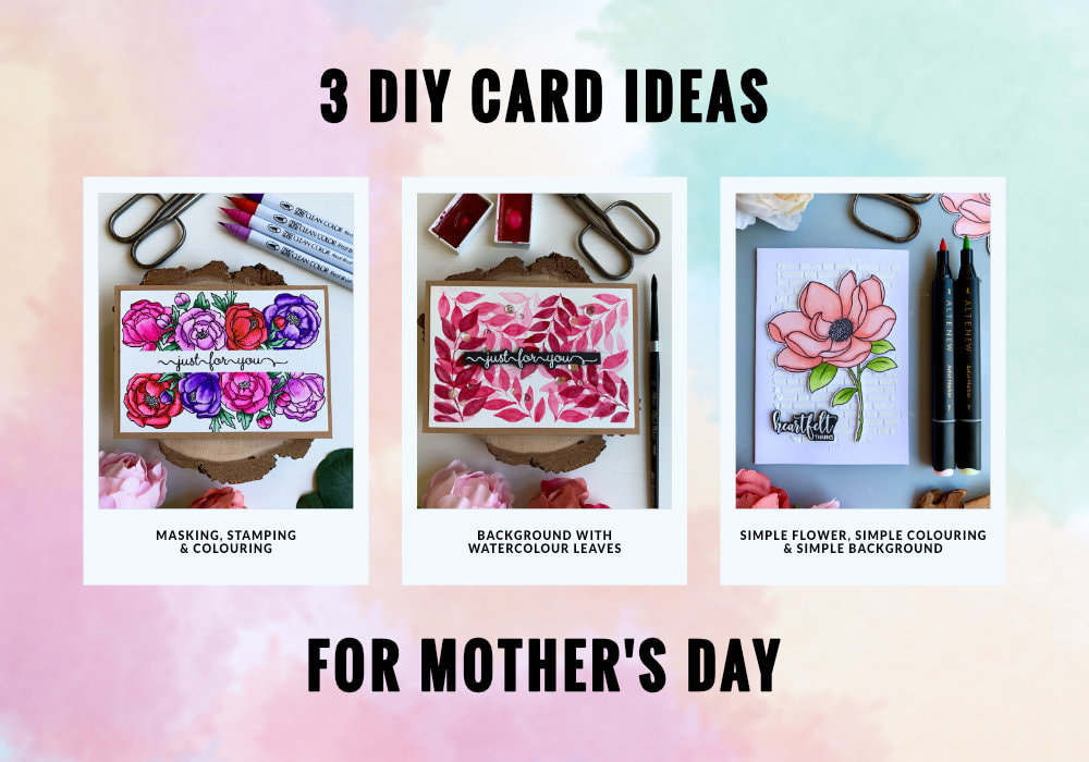 Five inspirations for handmade cards for Mother's Day. Some made using stamps, some hand-pated, for advanced crafters or beginners and budget friendly.