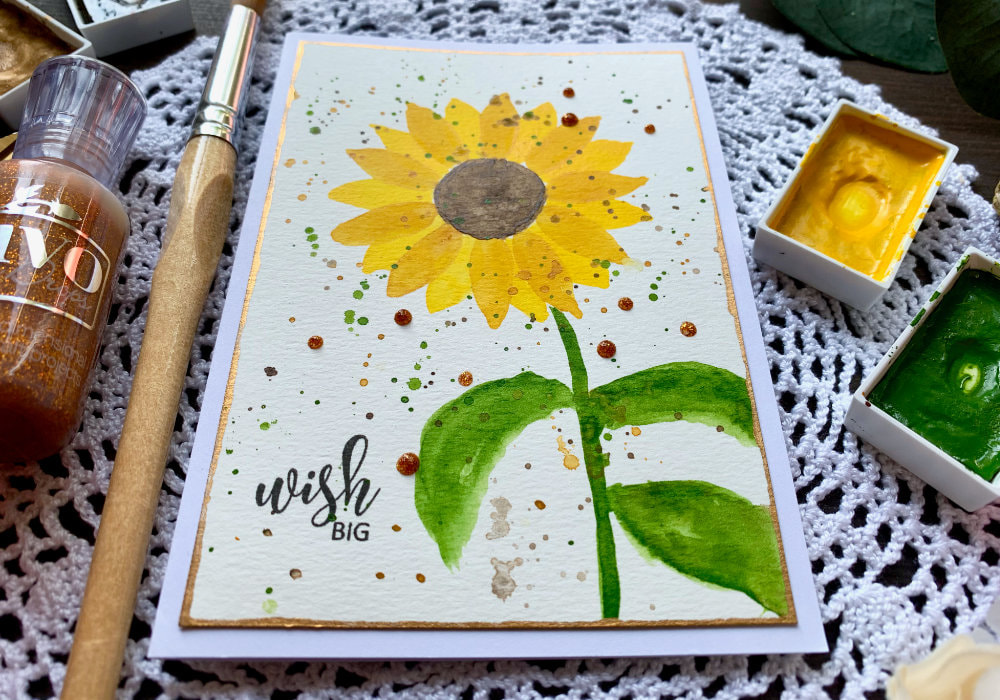 Simple handmade card on a budget with a painted sunflower.