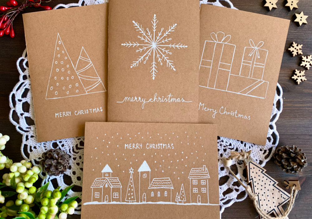 Create quick and easy Christmas cards with hand drawn images and minimal supplies.
