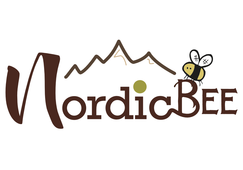 My new logo for Nordic bee with a drawing of a bee and a mountain.