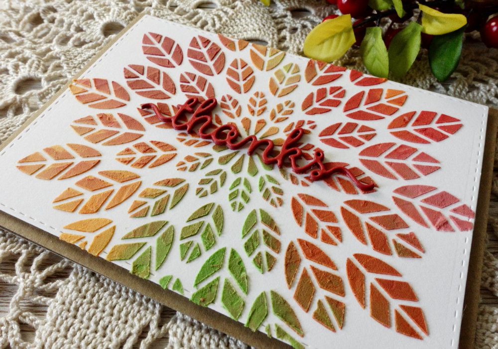 Autumnal cards - Three simple stencil techniques using Distress inks,  Embossing Paste and Nuvo Glimmer Paste with the Leaf Burst Stencil by Atenew.