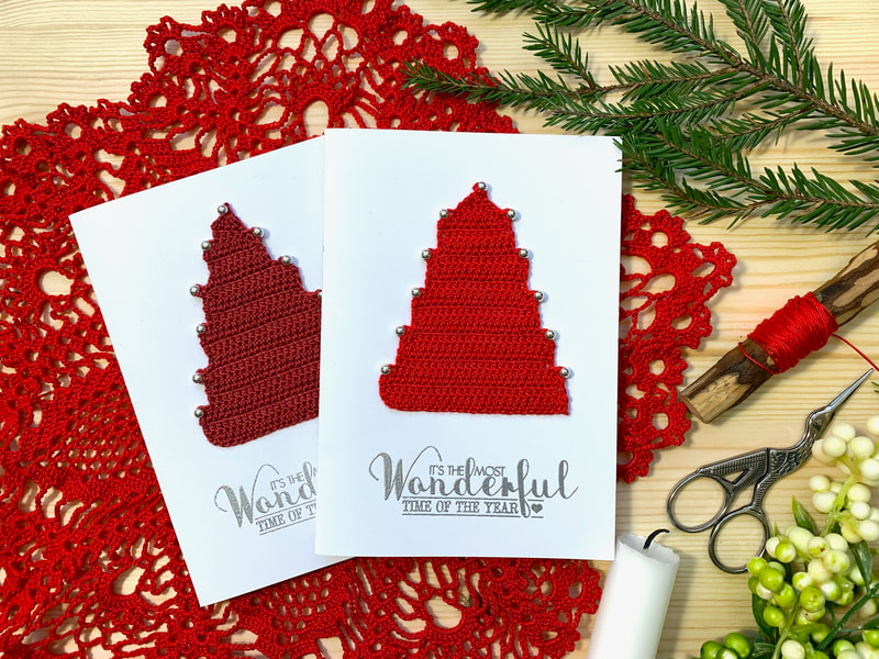 Handmade Christmas and Holiday Card with a crochet Christmas tree.  