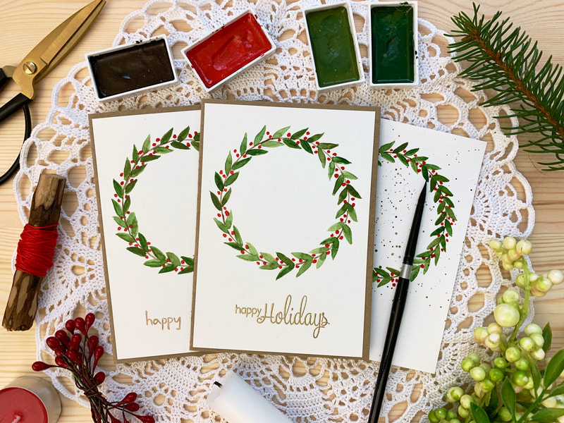 Learn how to paint a very simple watercolour Christmas wreath, even if you are a beginner and have never painted a wreath before and create a beautiful handmade Christmas card to give to your friends and family. Watercolour tutorial with a very simple Christmas wreath. Handmade Christmas card with a very basic Christmas wreath.