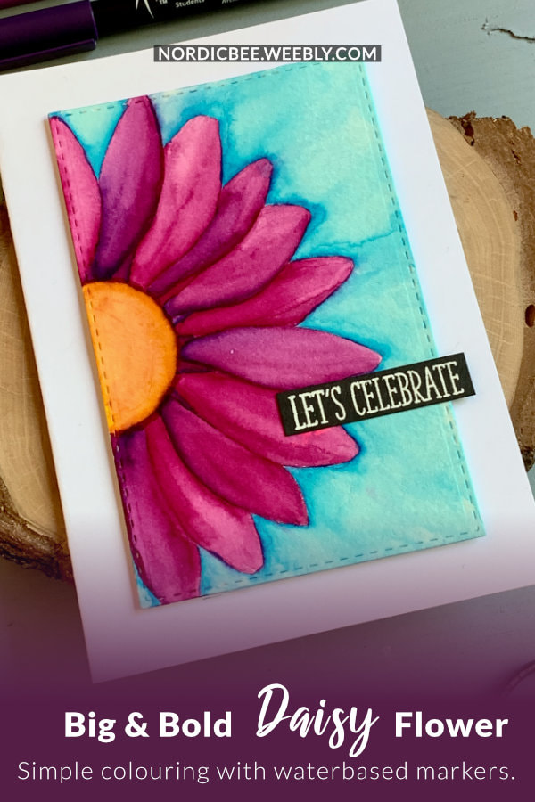 Make a simple handmade card with a big bold daisy flower, coloured with water-based markers. Very simple painting perfect for beginners.