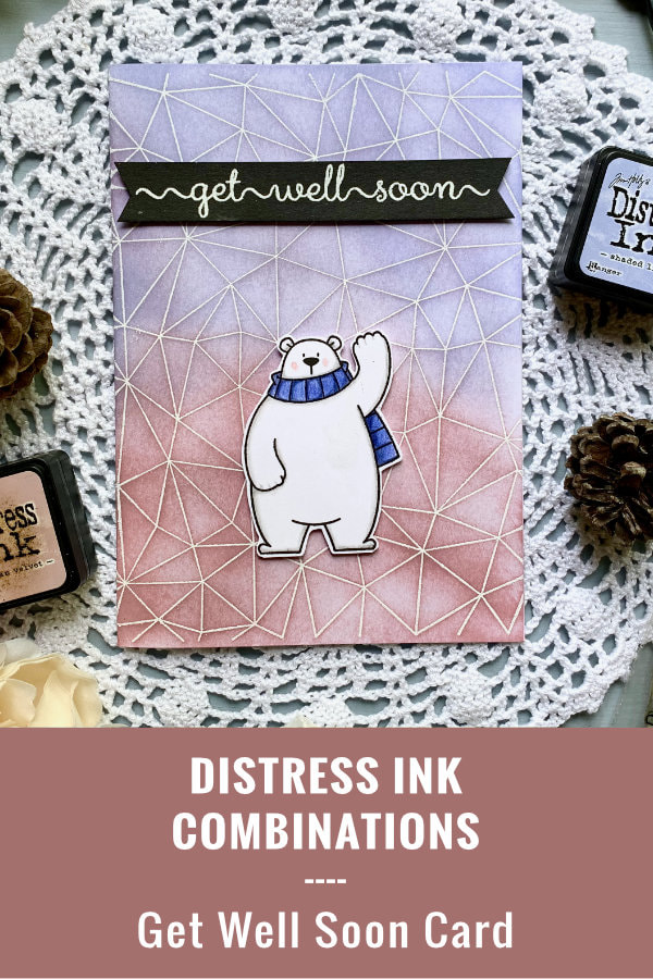 Make a very simple Get Well Soon handmade card by creating a quick and easy background with some cool Distress ink blending combinations, a heat embossed abstract background and a cute polar bear.