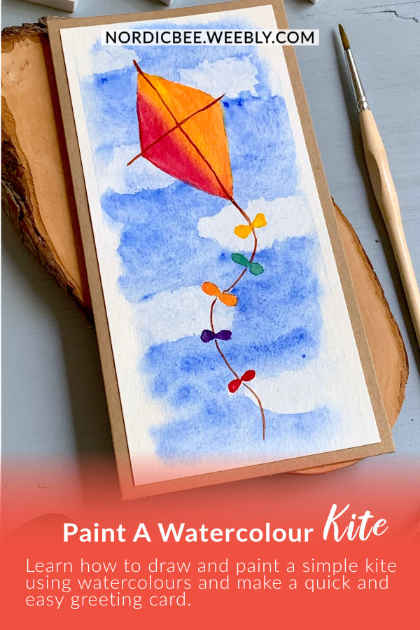 Make a quick and simple card with a watercolour kite flying in the sky. Just sketch, draw and colour. The cards is finished before you know it. 