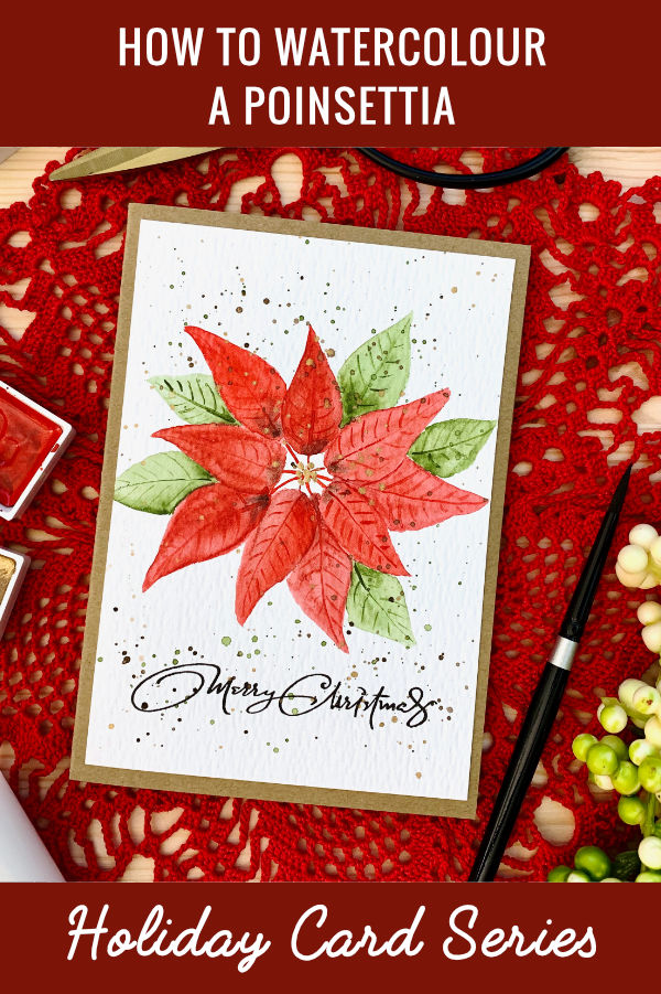 Learn how to paint a very simple watercolour poinsettia flower, even if you are absolute beginner and create a handmade Christmas card.