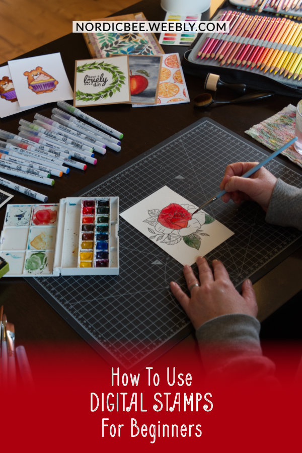 Blog post with a tutorial about how to use digital stamps for beginners. You learn about where to get them, how to download them and how to print them. You will also learn about the printers and card stock to use. This is part of my series - Cardmaking On A Budget