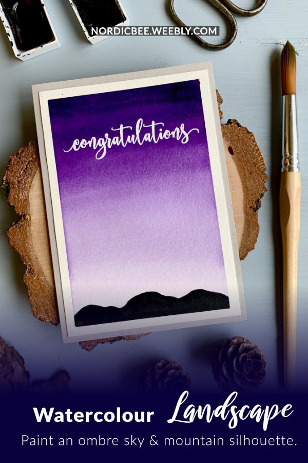 Make a very simple and quick DIY card with a sky with the ombre effect and silhouette of mountains. This card is budget friendly, perfect for beginners.
