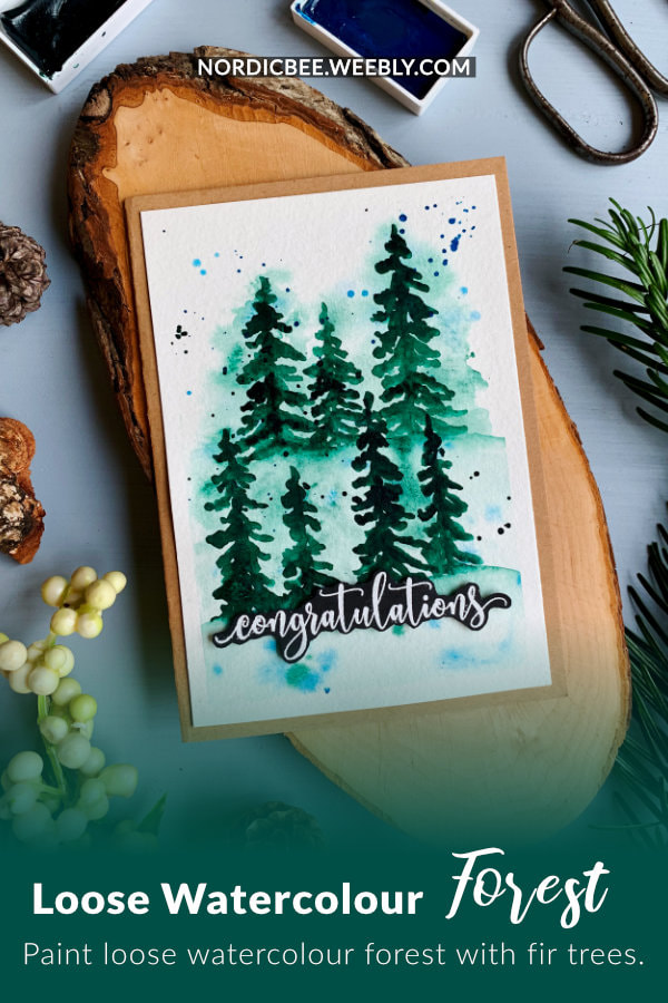 Paint a very simple loose watercolour forest with fir trees and make a DIY greeting card. This painting is budget friendly, perfect for beginners.