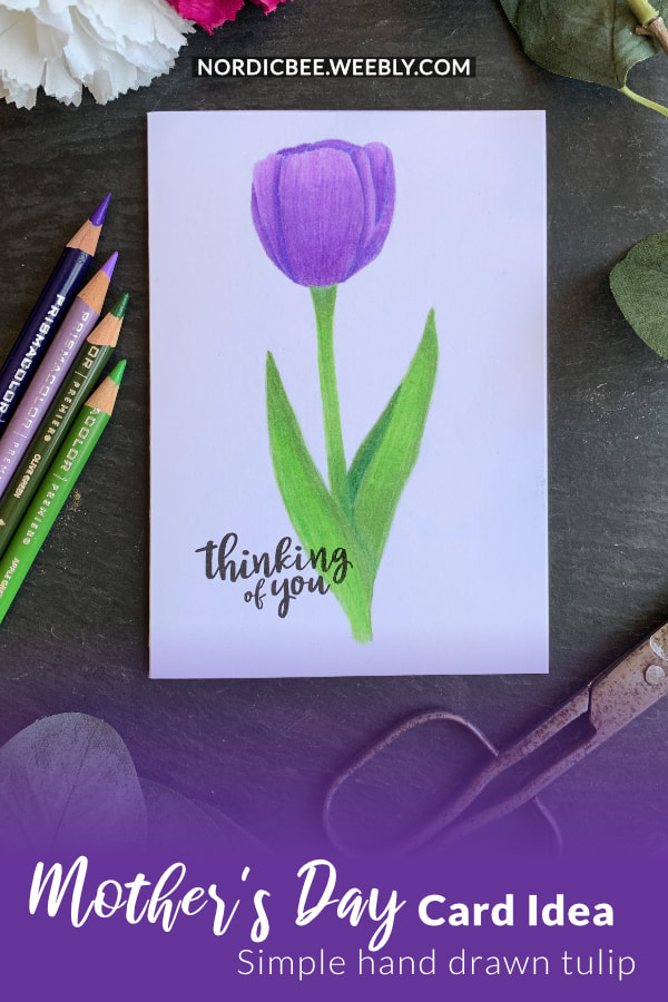 Drawing a simple tulip and colouring with the Prisma pencils, doing the no-line colouring and creating a handmade card for Mother's Day, perfect for beginners.