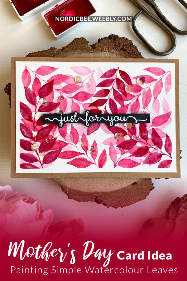 Feminine DIY card perfect for Mother's day with hand painted watercolour pink leaves, layered on top of each other. Easy painting for beginners and for those who are looking for budget friendly cards.
