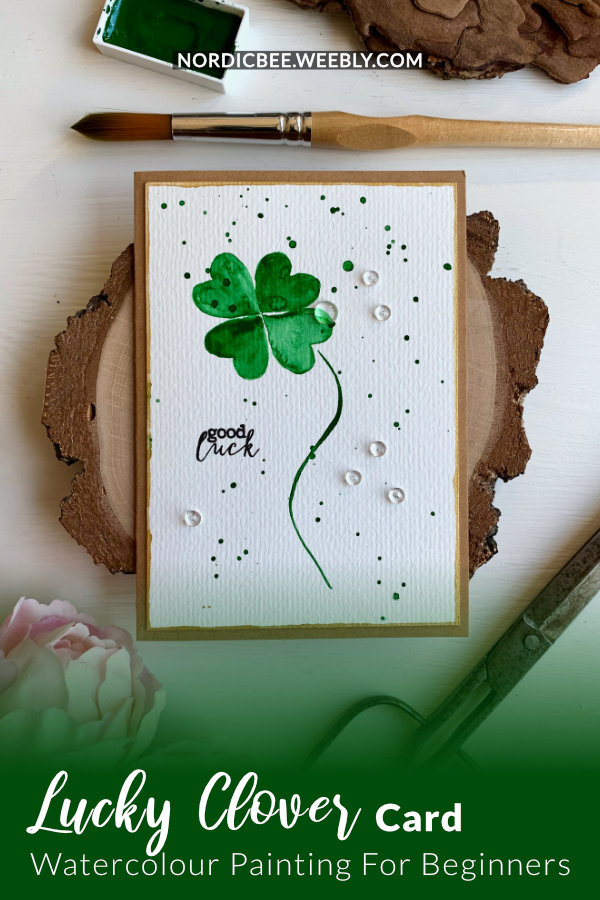 Simple handmade card for St. Patrick's day with a watercolour lucky clover, perfect for beginners.