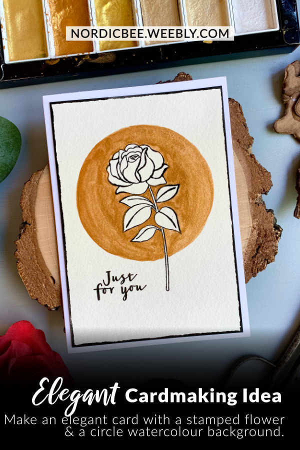 New to cardmaking and looking for ideas that are simple and budget friendly? Here I made a card with where I stamped a simple flower using a black ink and then I used golden watercolours and painted a circle around the flower. And if you do not have golden watercolours, no problem! This would look great with other colours too.