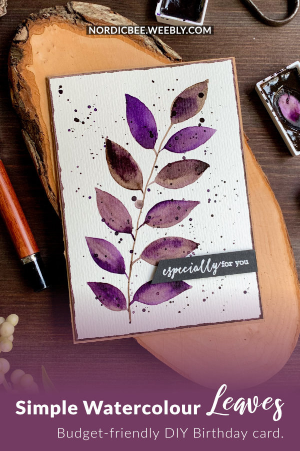 Handmade budget friendly autumnal Birthday card with simple watercolour leaves, perfect for beginners. 