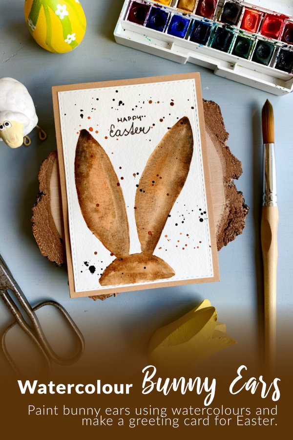 Make a quick and easy Easter card with bunny ears, hand drawn and painted with watercolours. 