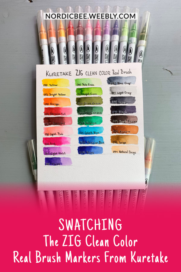 Swatching the ZIG Clean Color Real Brush Markers from Kuretake set of 24 plus extra red 