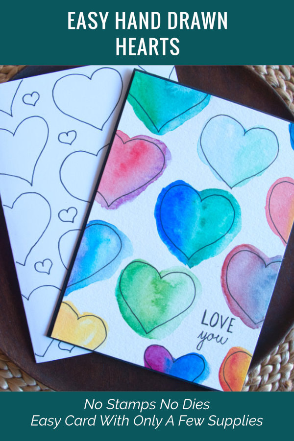 Very simple card with hand drawn hearts not only for Valentine’s Day. #HandmadeCard #ValentinesDayCard #anniversarycard #DIYValentine #cardtutorial