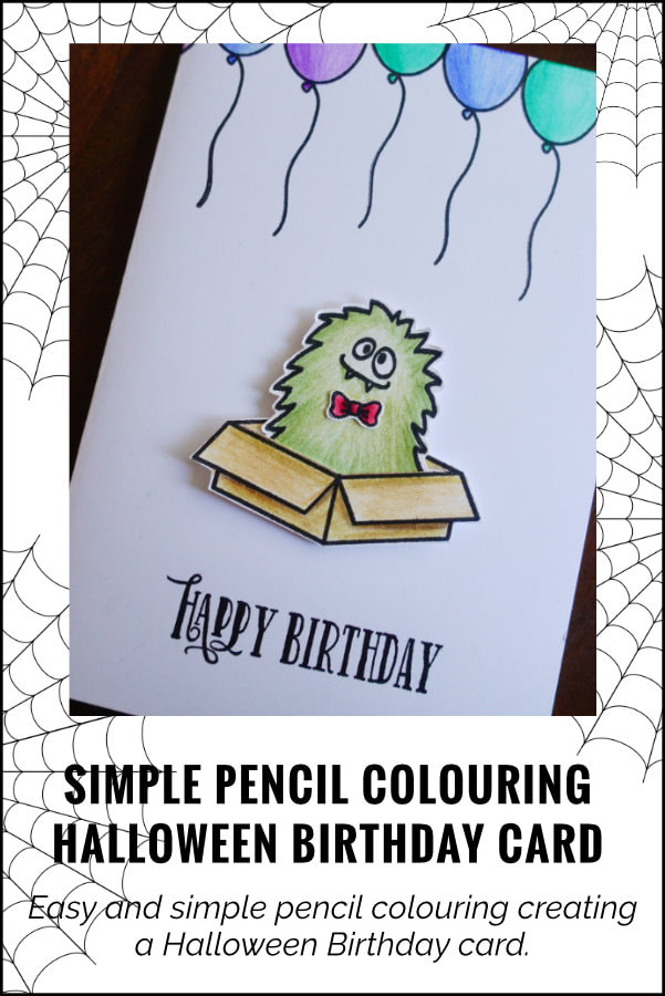 Simple and quick pencil colouring, creating a Birthday Halloween card using the Monster stamp set by Avery Elle and Faber-Castell Polychromos. 