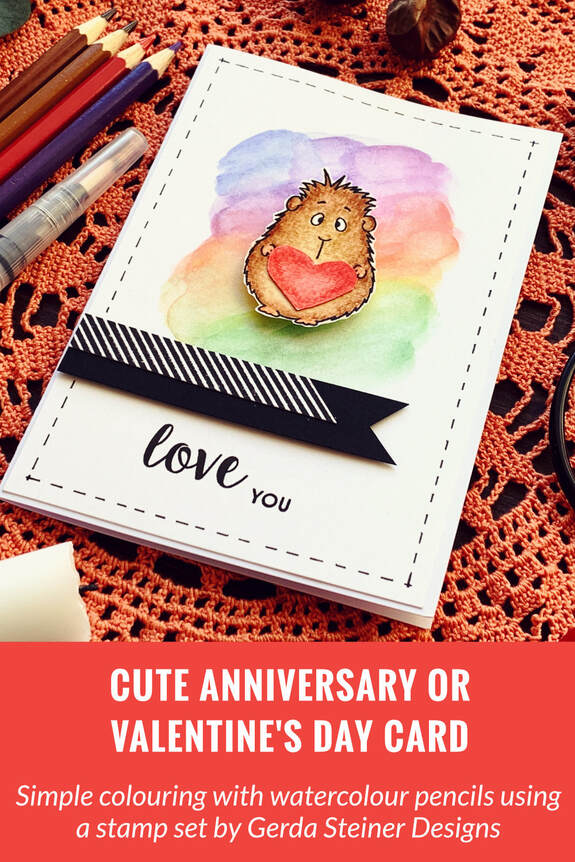 Simple colouring a stamped image of a guinea pig by Gerda Steiner Designs using watercolour pencils and creating a very cute anniversary card or Valentine's day card.