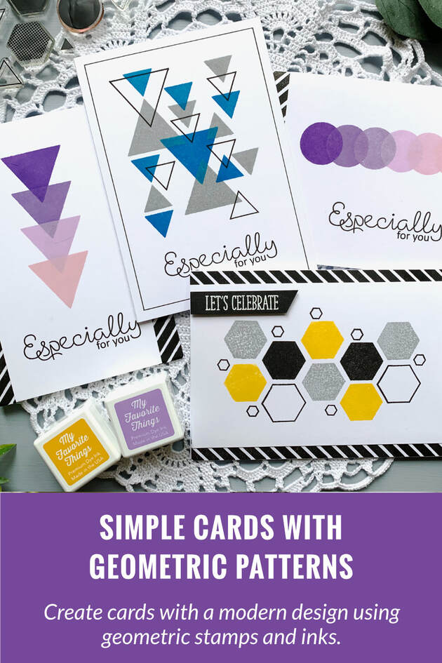 Very simple handmade cards using geometric stamps, creating modern design geometric patterns.