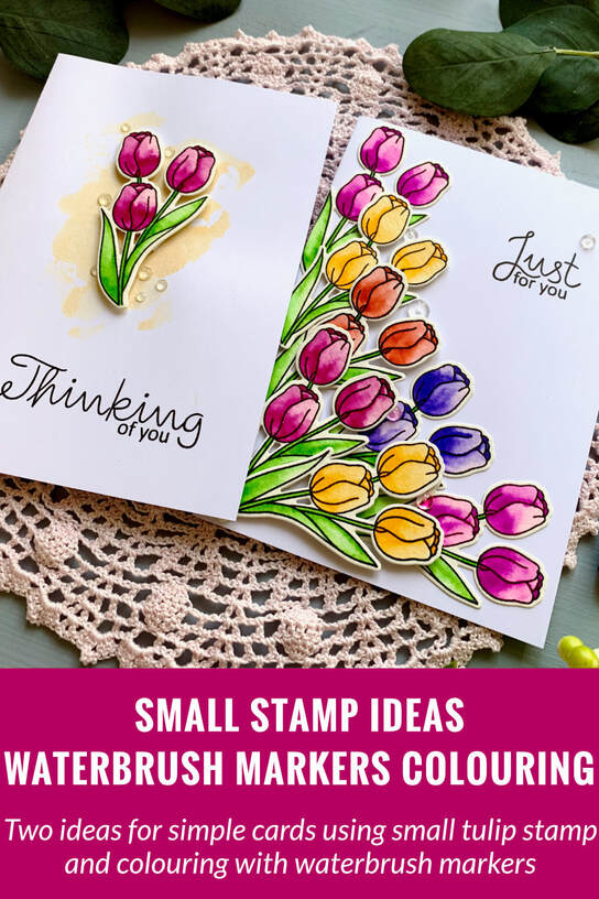 Simple handmade cards with bundle of tulips. Coloured with waterbased brush markers.