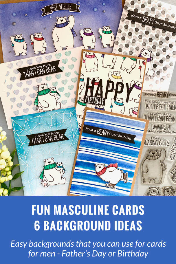 Use one stamp set and create multiple unique handmade cards by changing the backgrounds using watercolours, Distress inks, embossing paste, stencils or background stamps and make fun masculine cards for Father's Day or Birthday.